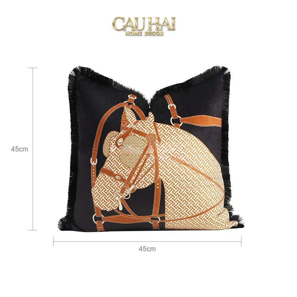 Vỏ Gối Nhung Nocturne Équestre Leather Harness 45-CẬU HAI HOME DECOR