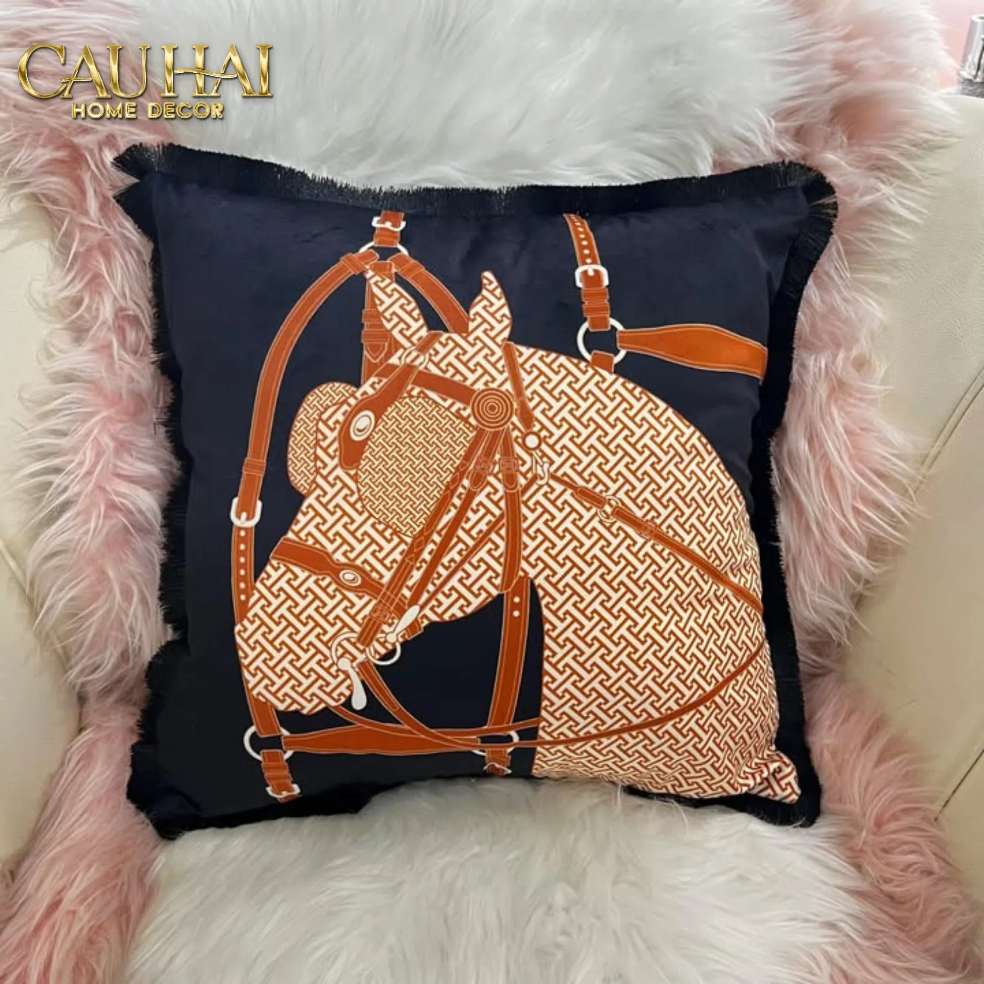 Vỏ Gối Nhung Nocturne Équestre Leather Harness 45-CẬU HAI HOME DECOR