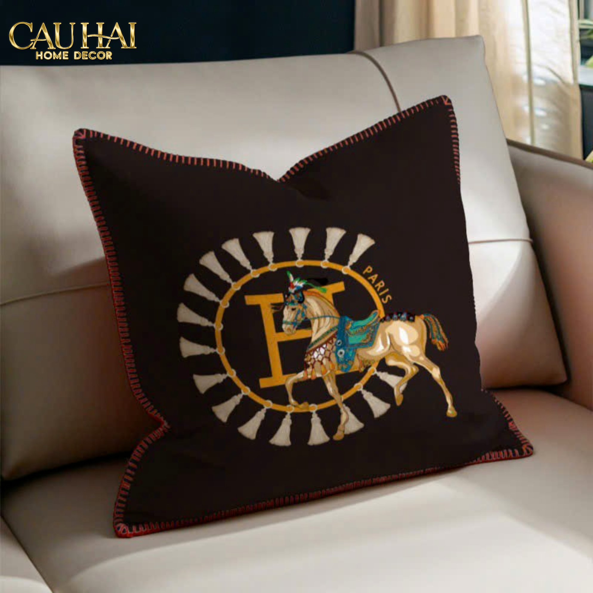 VỎ GỐI NHUNG SIGNATURE CHARIOTS REGAL SAVOIR 45 - CẬU HAI HOME DECOR