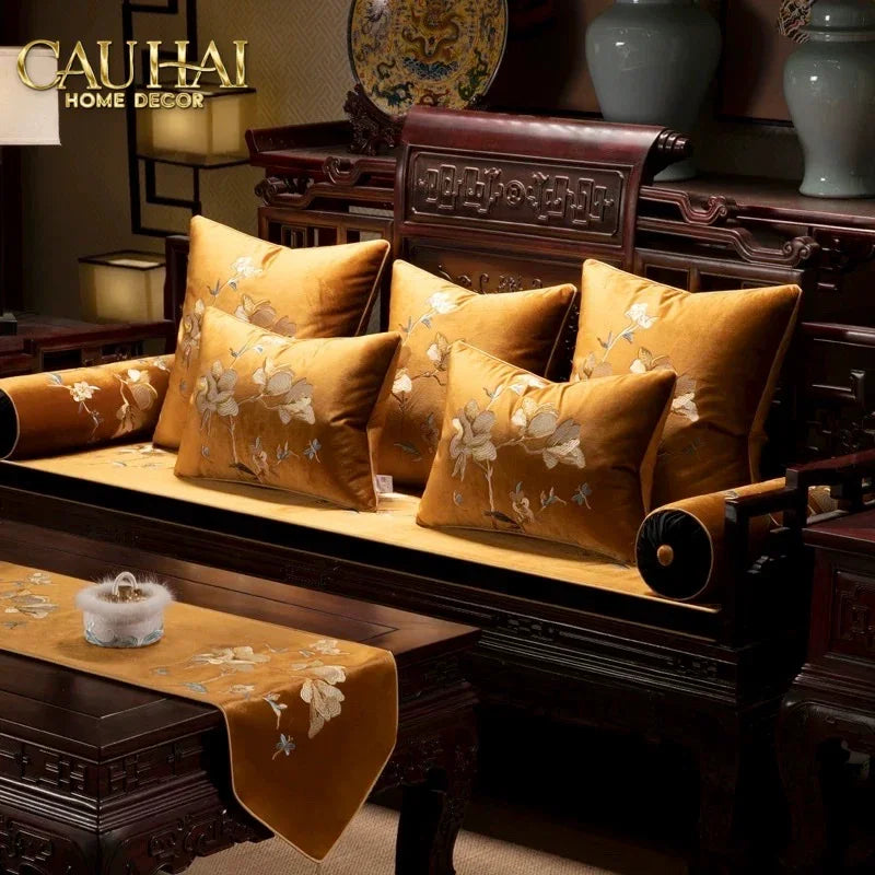 Vỏ Gối Nhung Thêu Mộc Lan Hoa 45x45-CẬU HAI HOME DECOR