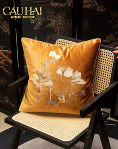 Vỏ Gối Nhung Thêu Mộc Lan Hoa 45x45-CẬU HAI HOME DECOR