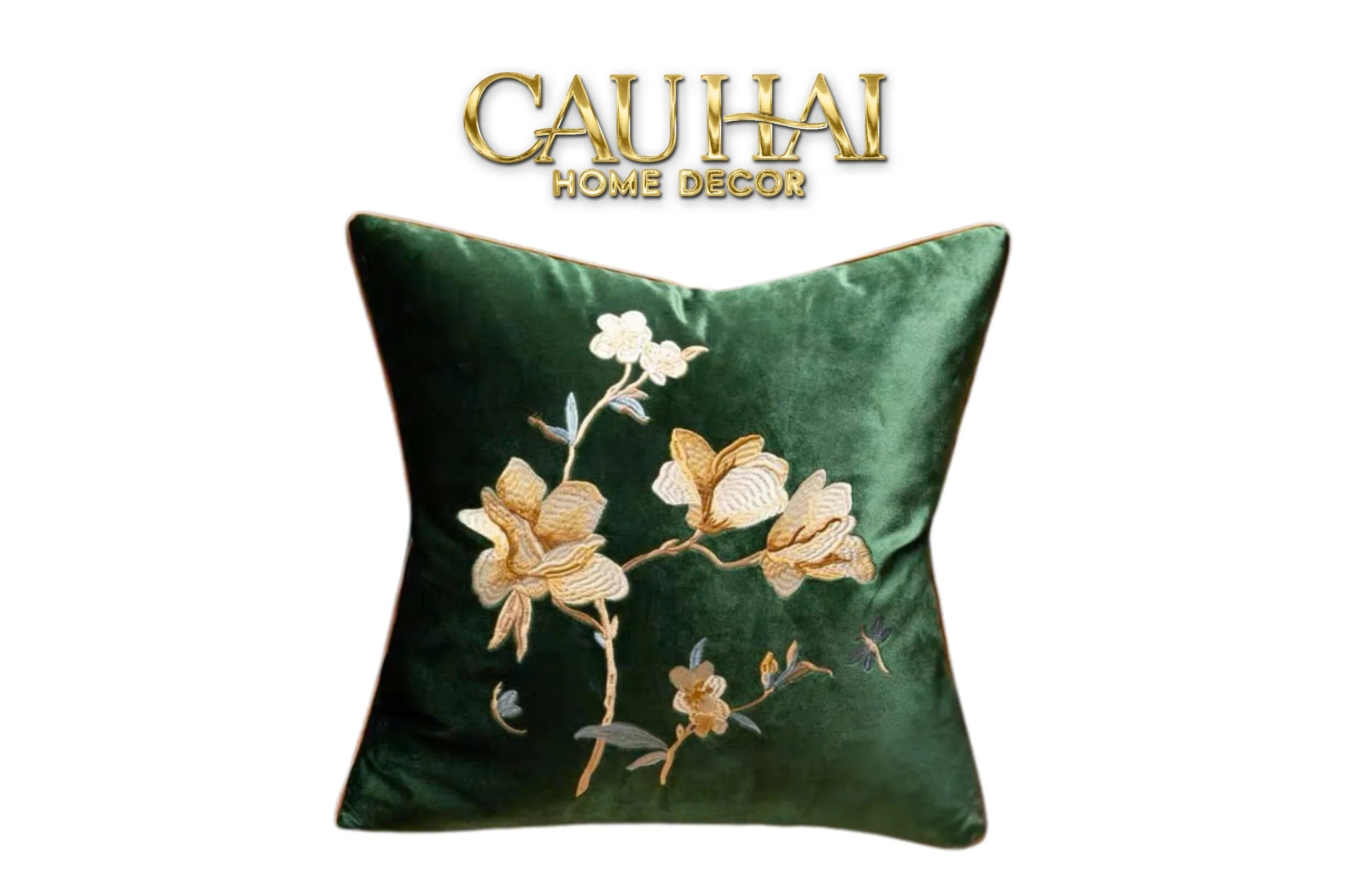 Vỏ Gối Nhung Thêu Mộc Lan Hoa 45x45-CẬU HAI HOME DECOR
