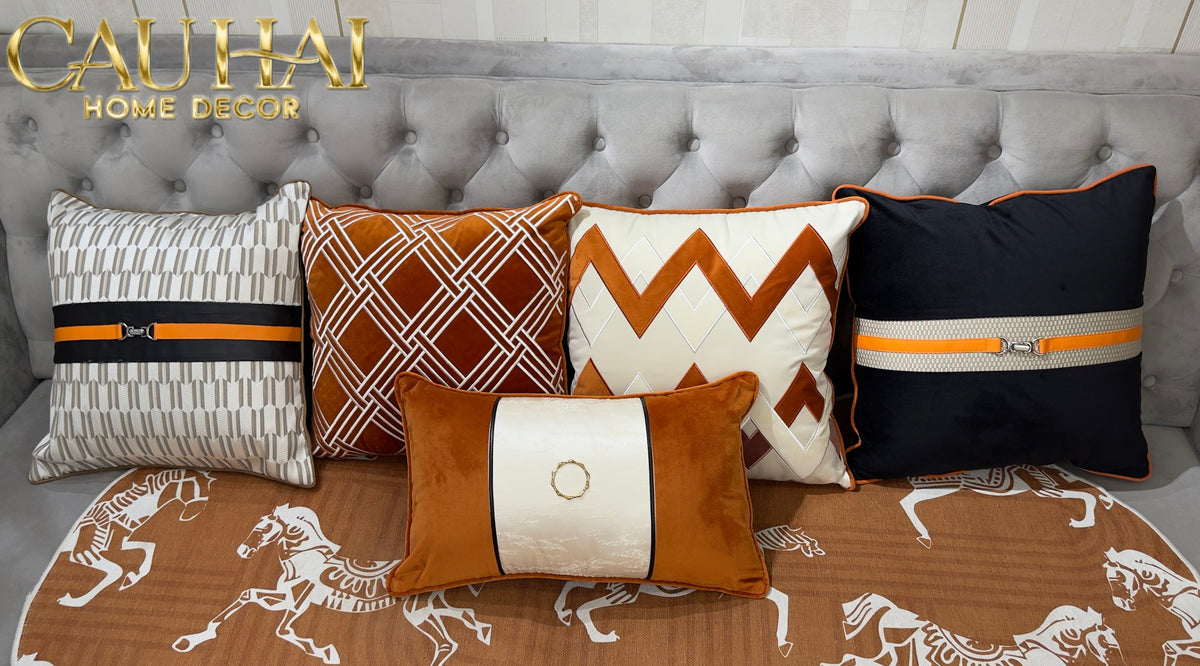 Vỏ Gối Nhung Treillage Sienna 45x45-Gối Trang Trí-CẬU HAI HOME DECOR-CẬU HAI HOME DECOR