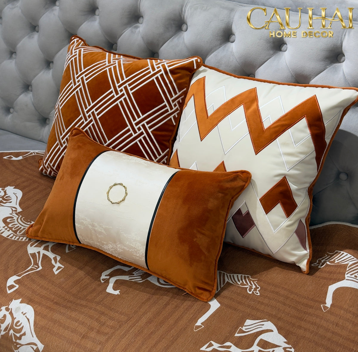 Vỏ Gối Nhung Treillage Sienna 45x45-Gối Trang Trí-CẬU HAI HOME DECOR-CẬU HAI HOME DECOR