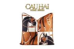 Vỏ Gối Nhung Triptyque Équestre Moderne - Cognac Brun 45-CẬU HAI HOME DECOR