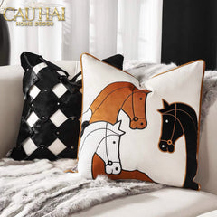 Vỏ Gối Nhung Triptyque Équestre Moderne Embroidered Belt 45-CẬU HAI HOME DECOR