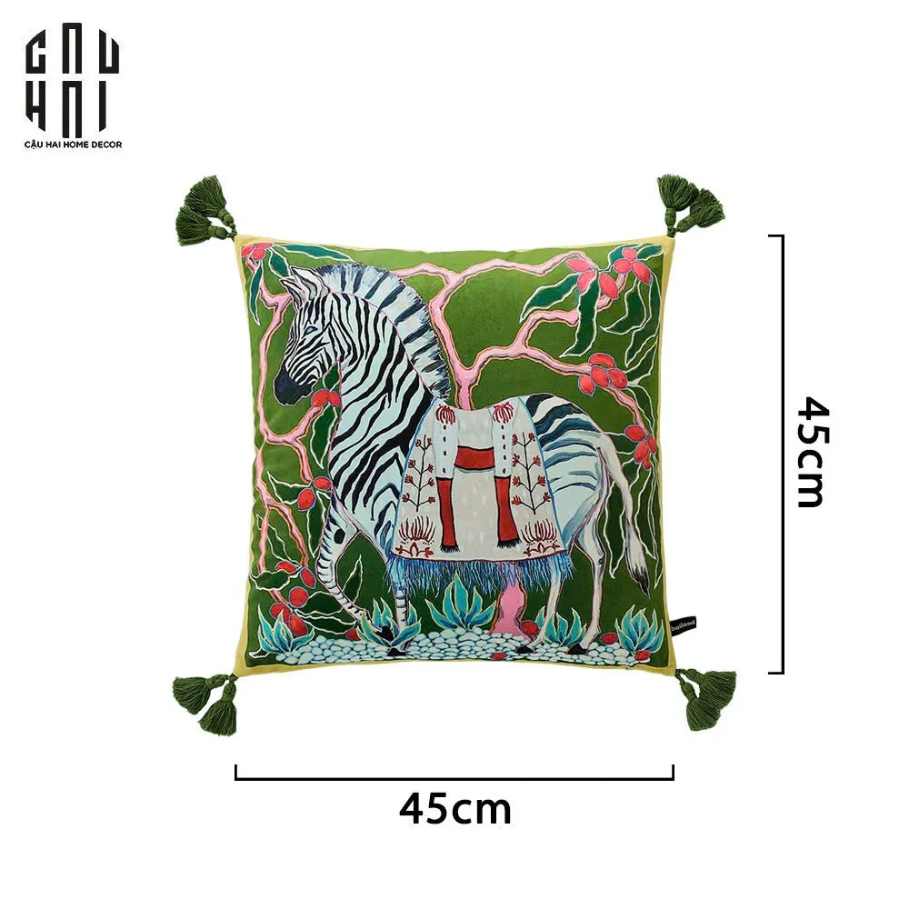 VỎ GỐI NHUNG ZEBRA 45.-CẬU HAI HOME DECOR