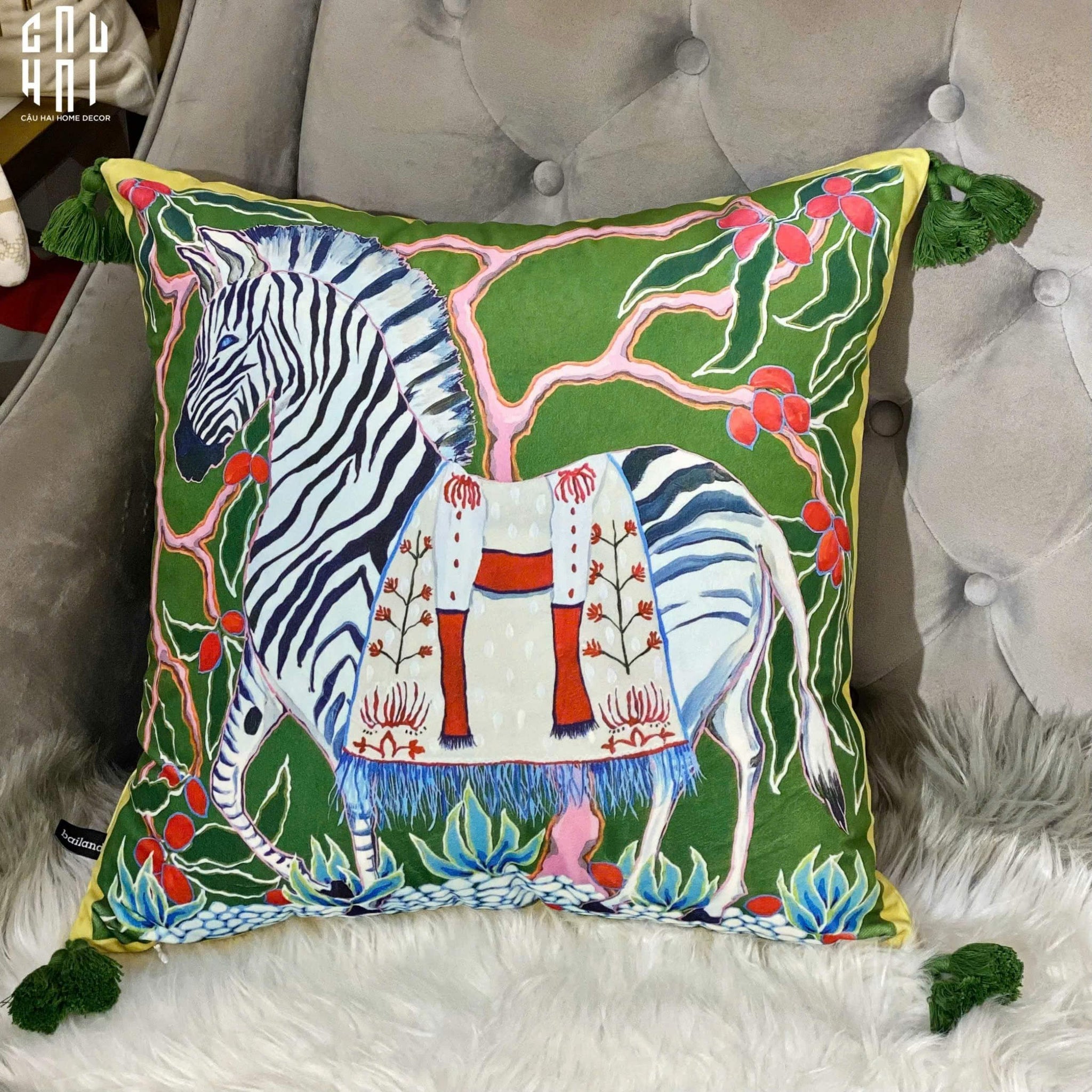 VỎ GỐI NHUNG ZEBRA 45.-CẬU HAI HOME DECOR