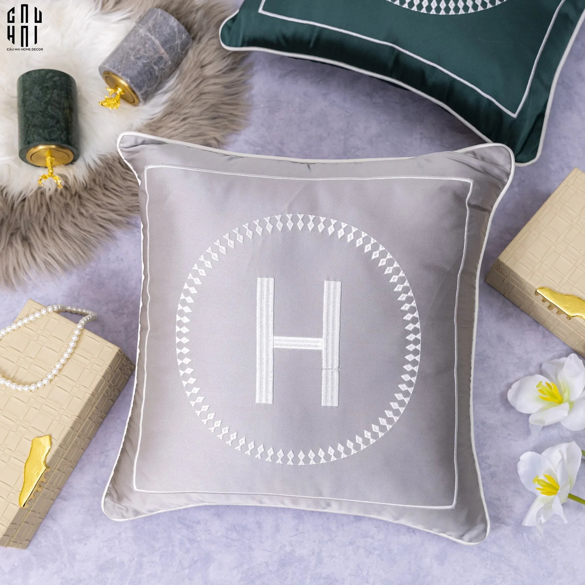 VỎ GỐI SOFA LỤA HELION - GRAY 45.-CẬU HAI HOME DECOR