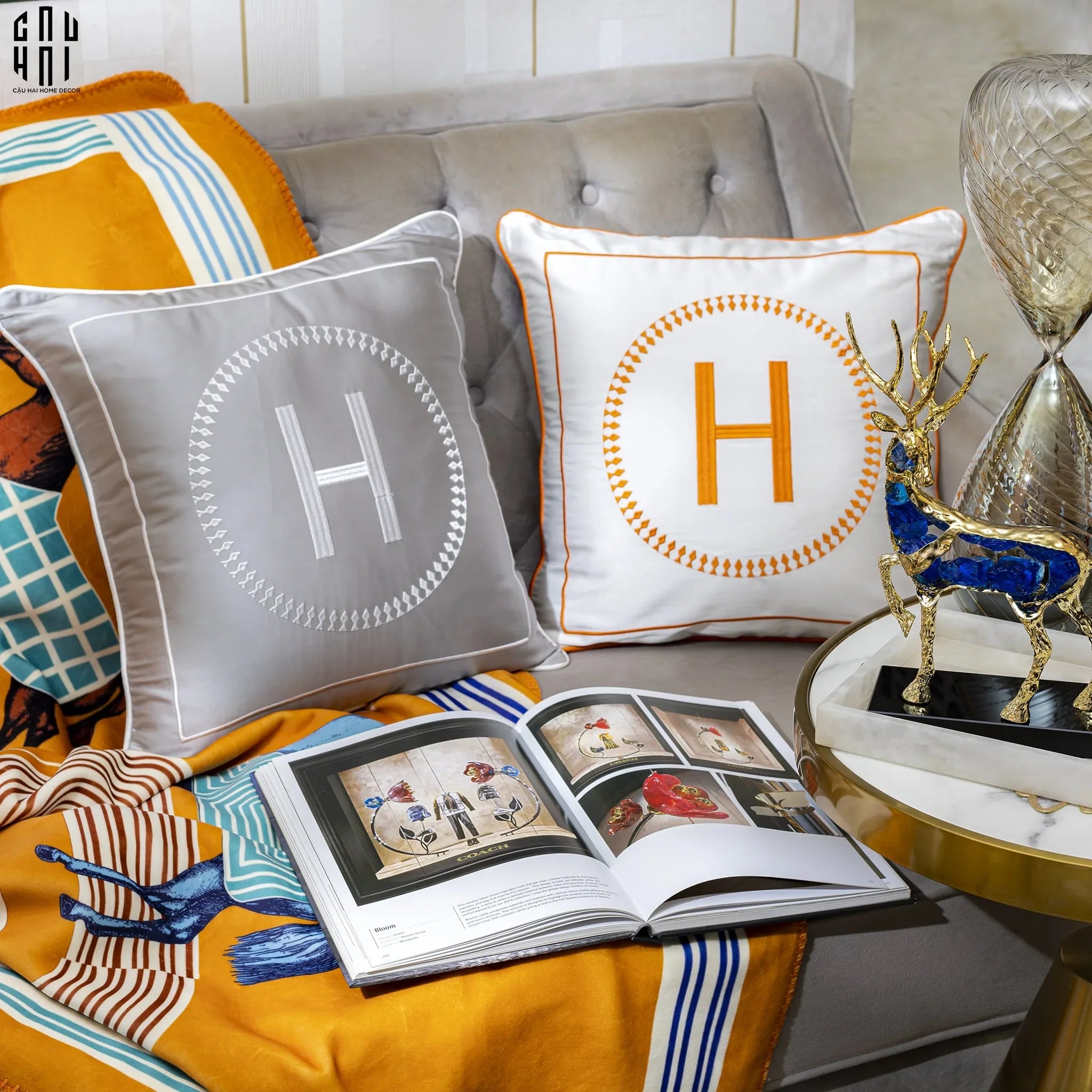 VỎ GỐI SOFA LỤA HELION - GRAY 45.-CẬU HAI HOME DECOR