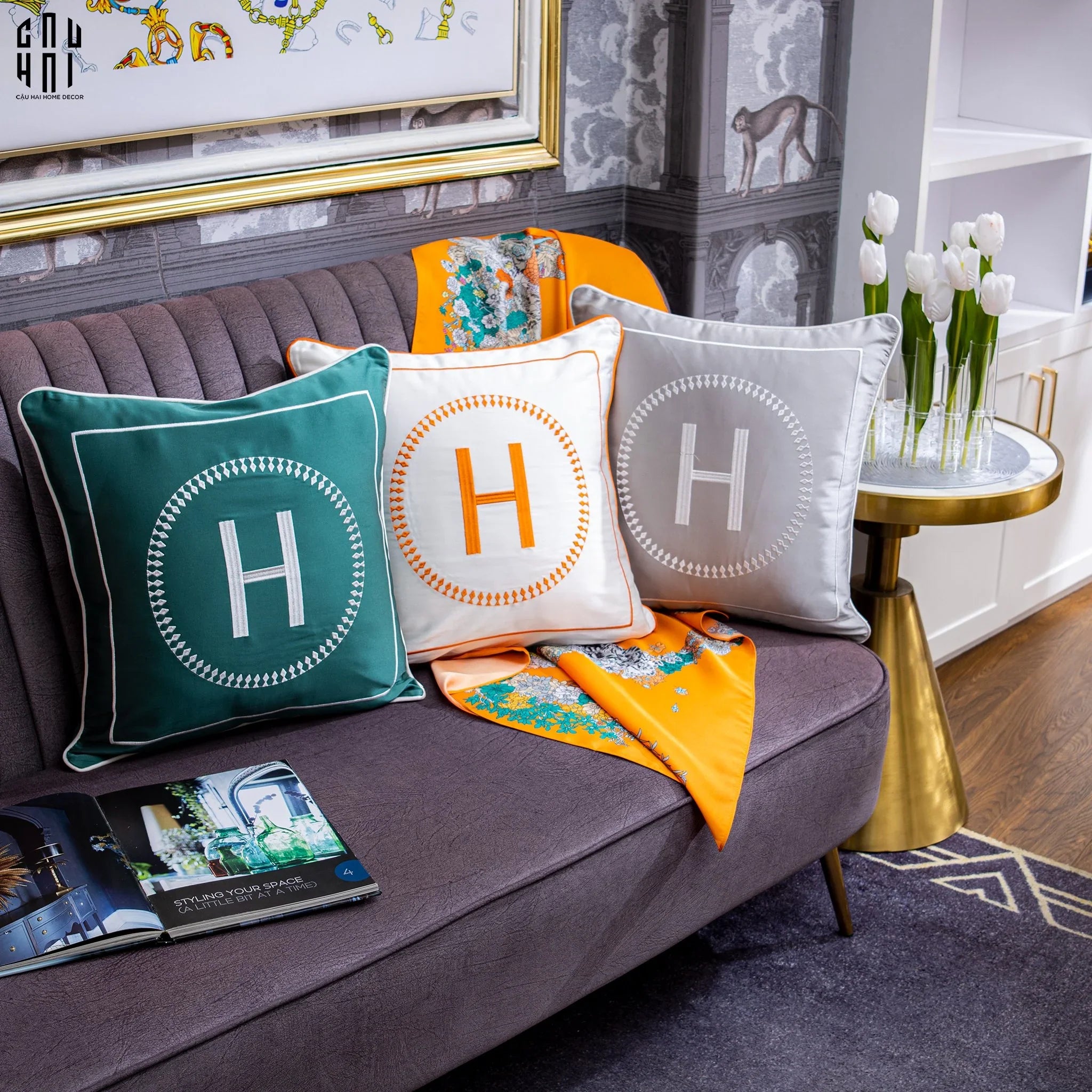 VỎ GỐI SOFA LỤA HELION - GRAY 45.-CẬU HAI HOME DECOR