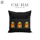 VỎ GỐI CANVAS FAUBOURG MULTI DOORS - NOIR JAUNE 45.-CẬU HAI HOME DECOR