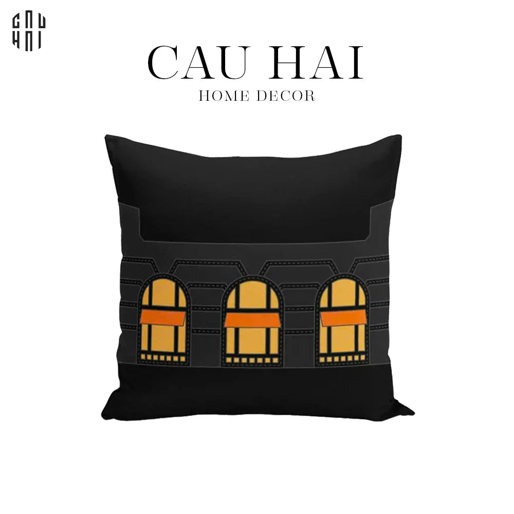 VỎ GỐI CANVAS FAUBOURG MULTI DOORS - NOIR JAUNE 45.-CẬU HAI HOME DECOR