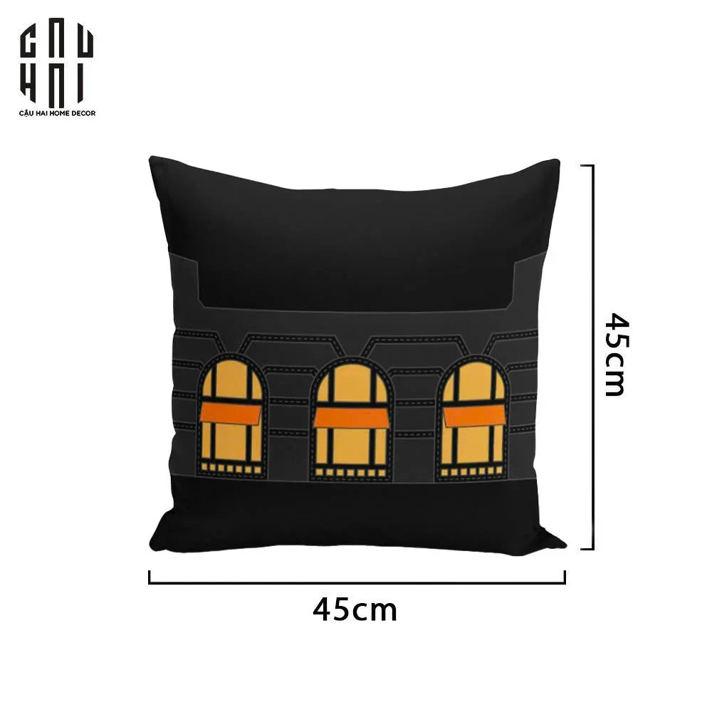 VỎ GỐI CANVAS FAUBOURG MULTI DOORS - NOIR JAUNE 45.-CẬU HAI HOME DECOR