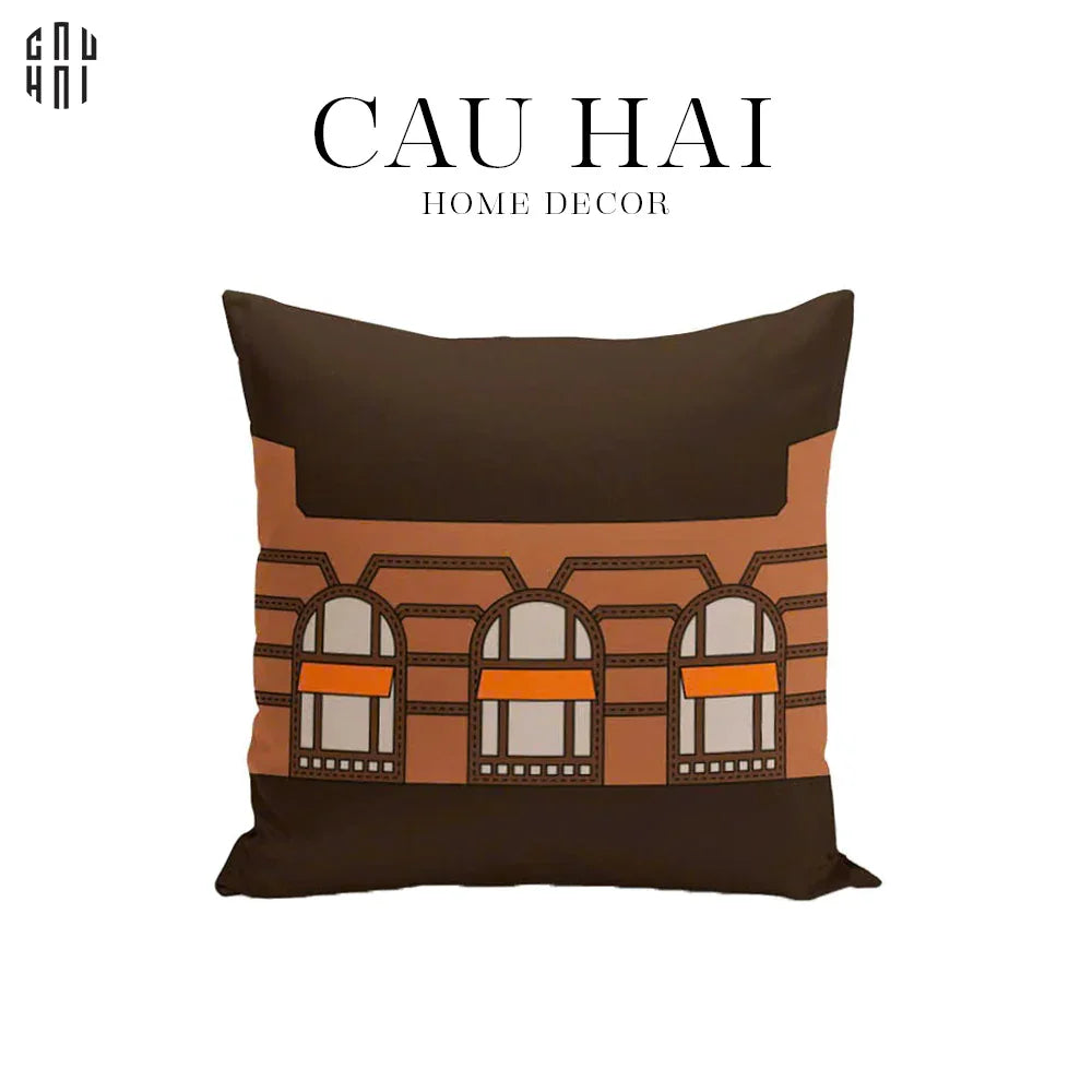 VỎ GỐI CANVAS FAUBOURG MULTI DOORS - BRUN TERRA 45.-CẬU HAI HOME DECOR