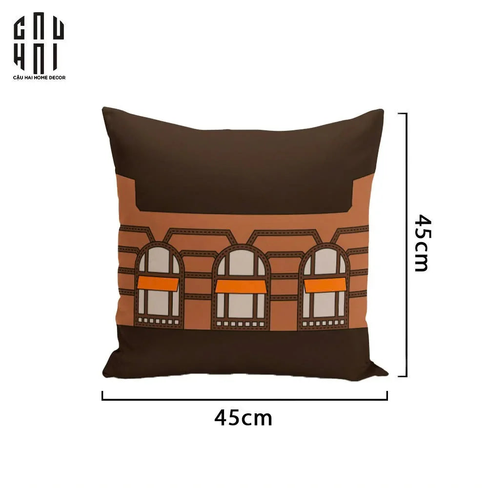 VỎ GỐI CANVAS FAUBOURG MULTI DOORS - BRUN TERRA 45.-CẬU HAI HOME DECOR