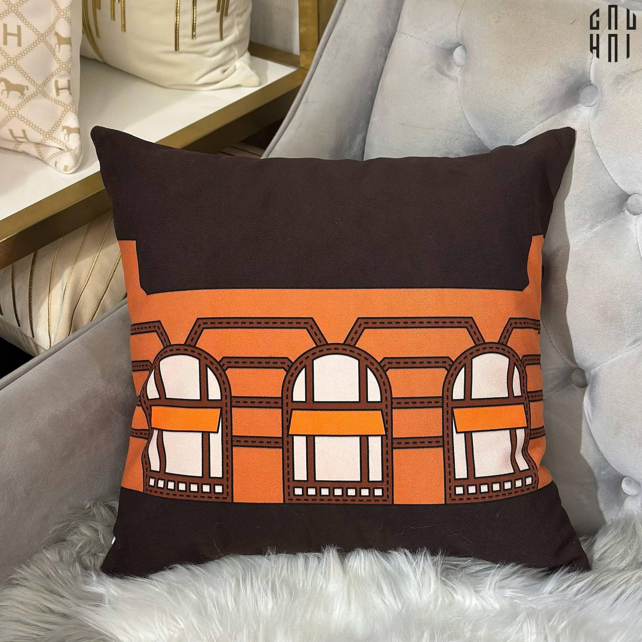 VỎ GỐI CANVAS FAUBOURG MULTI DOORS - BRUN TERRA 45.-CẬU HAI HOME DECOR