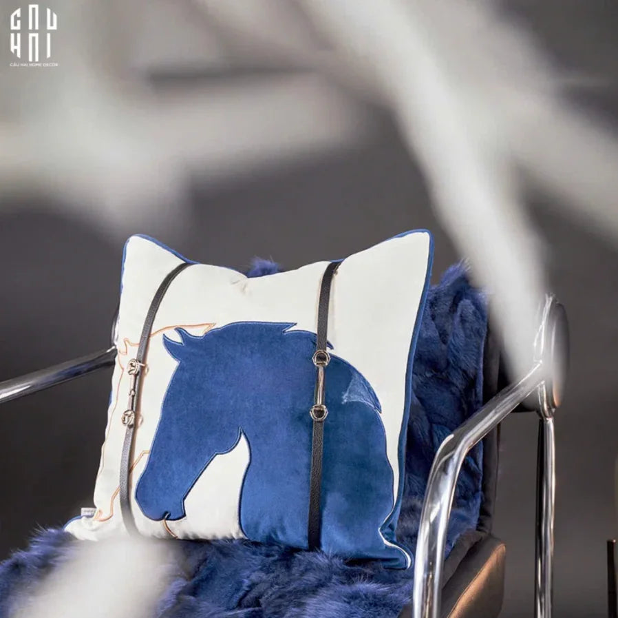 VỎ GỐI SOFA NHUNG ÉQUESTRE BLEU BELT 45-CẬU HAI HOME DECOR