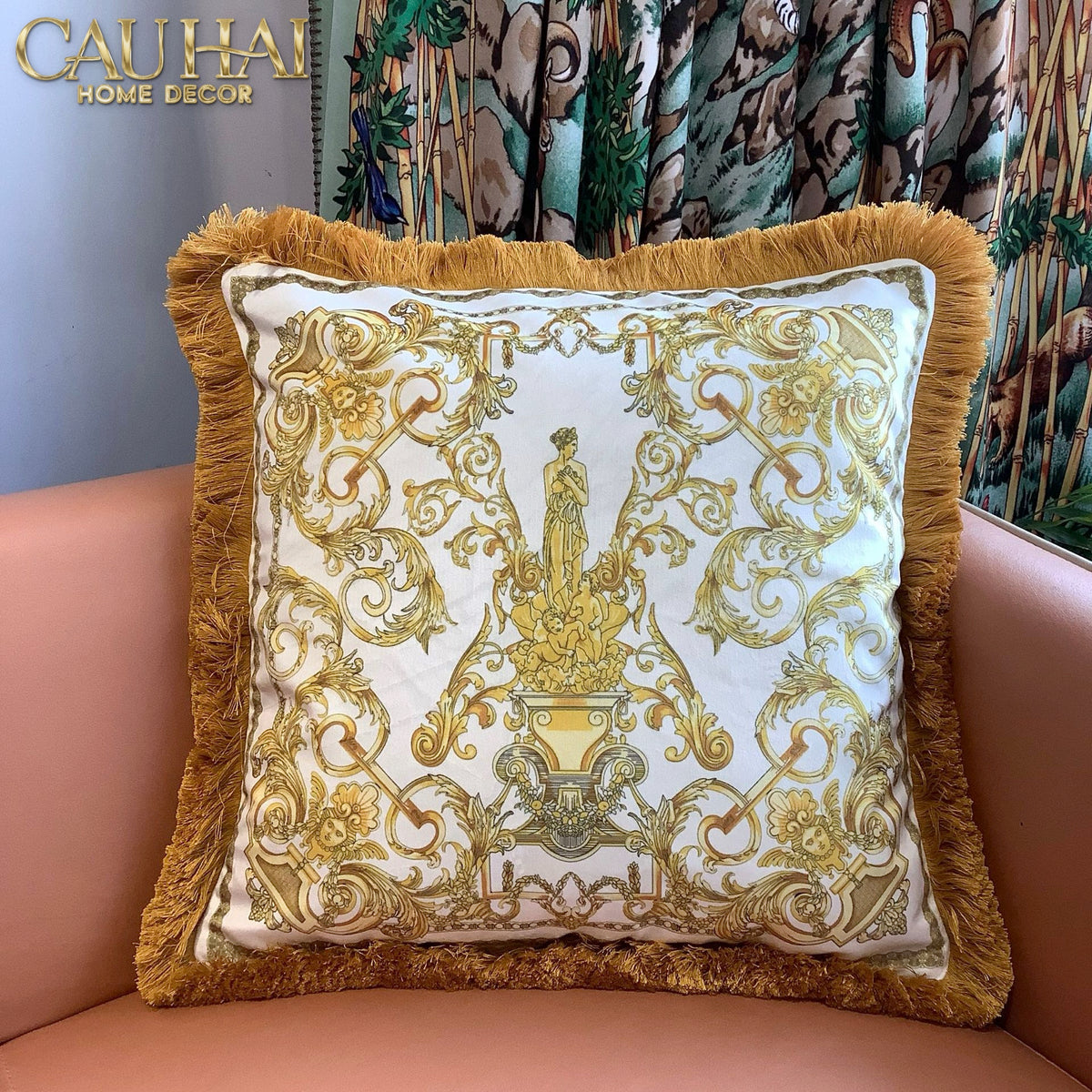 Vỏ Gối Sofa Nhung Impératrice Classic Baroque Ivory Gold 45x45-VỎ GỐI-CẬU HAI HOME DECOR-CẬU HAI HOME DECOR