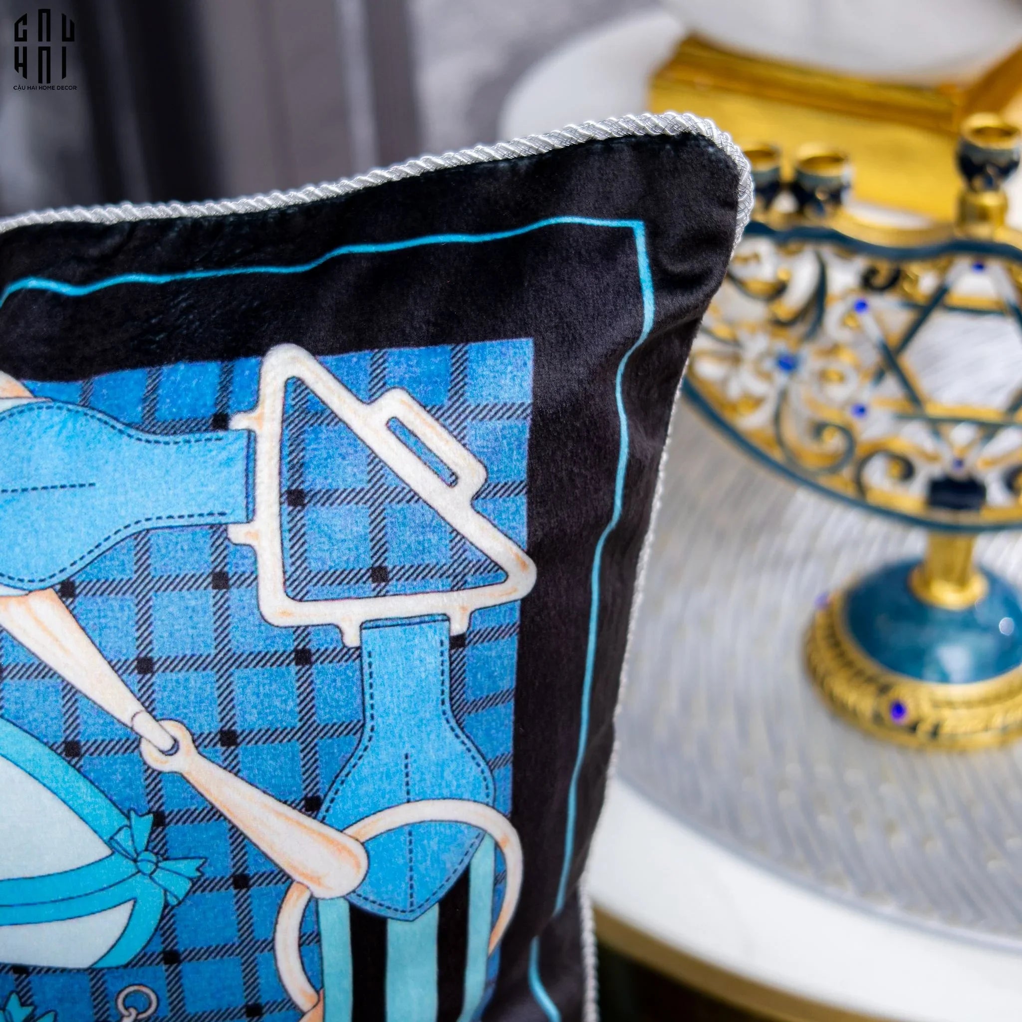 VỎ GỐI SOFA NHUNG TATERSALE BLUE 45X45CM-CẬU HAI HOME DECOR