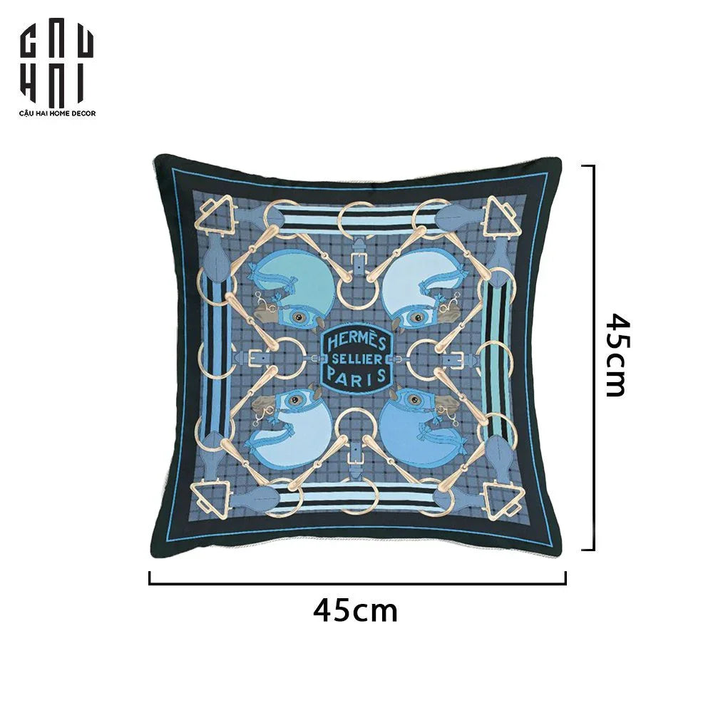 Vỏ Gối Sofa Nhung Tatersale Blue 45X45Cm-CẬU HAI HOME DECOR