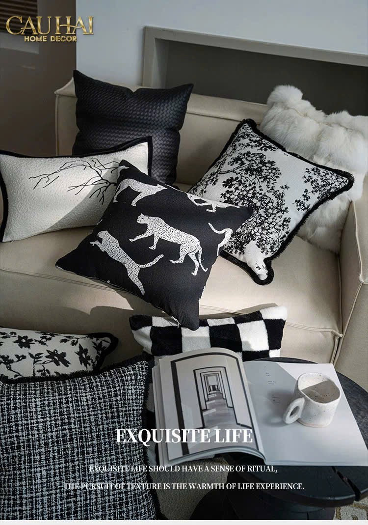 VỎ GỐI SOFA SỢI VẢI CANVAS PANTHERA 45.-CẬU HAI HOME DECOR