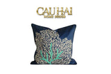 VỎ GỐI THÊU SAN HÔ - CORAL EMBROIDERY NAVY 45-CẬU HAI HOME DECOR