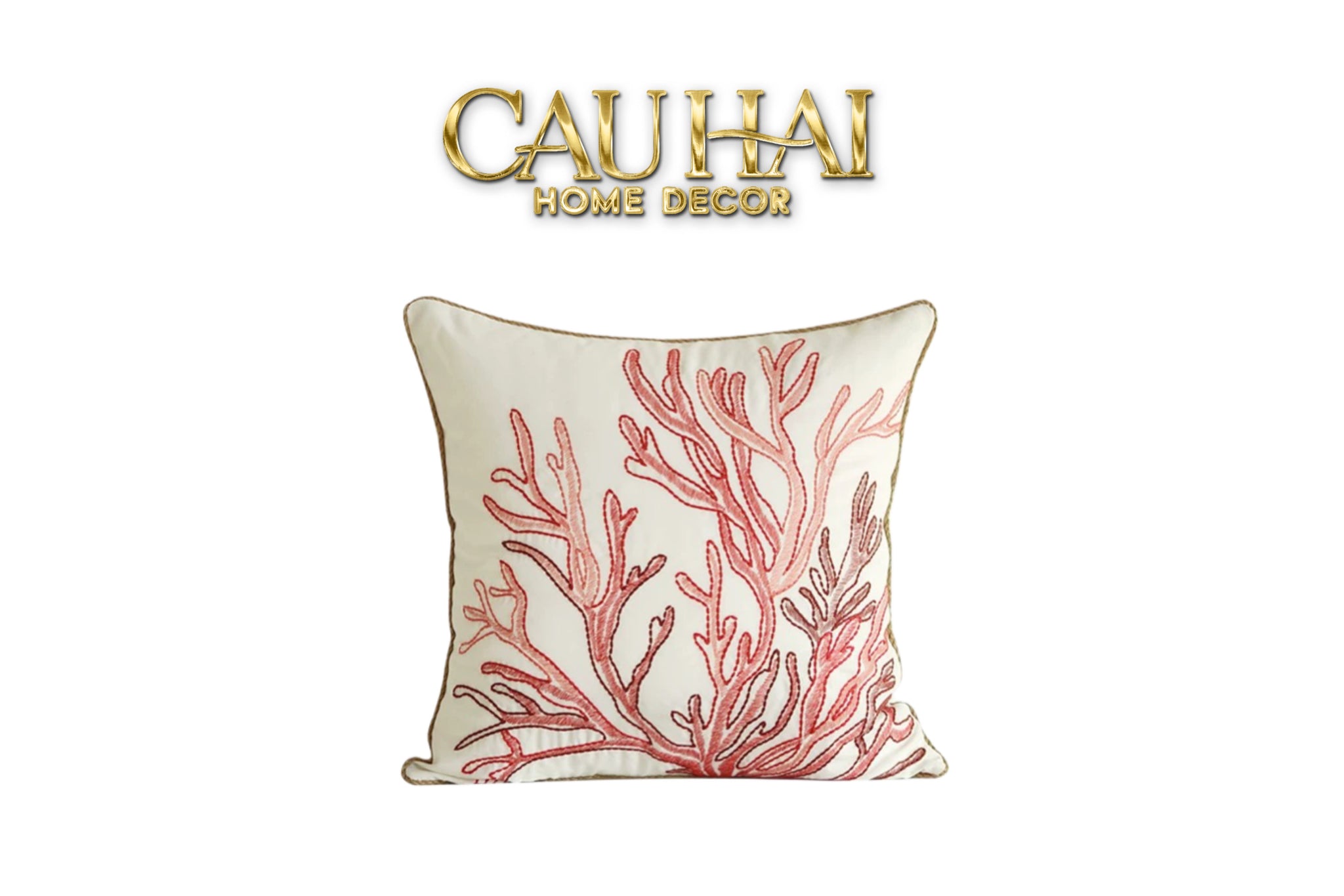 VỎ GỐI THÊU SAN HÔ ROUGE EMBROIDERY CORAL 50 - CẬU HAI HOME DECOR