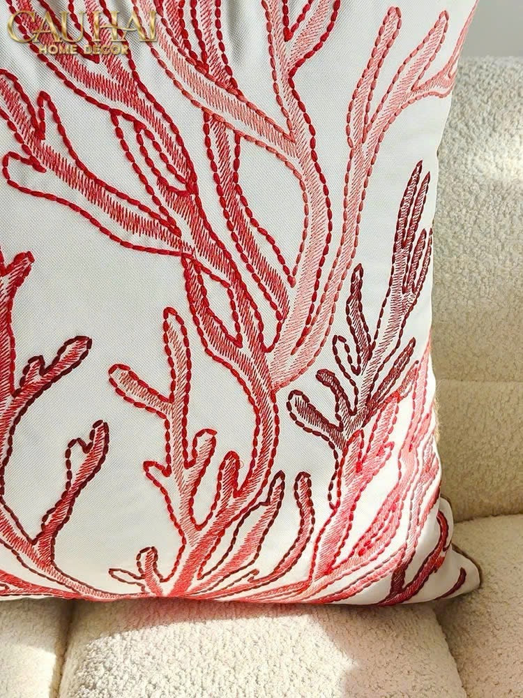 VỎ GỐI THÊU SAN HÔ ROUGE EMBROIDERY CORAL 50 - CẬU HAI HOME DECOR