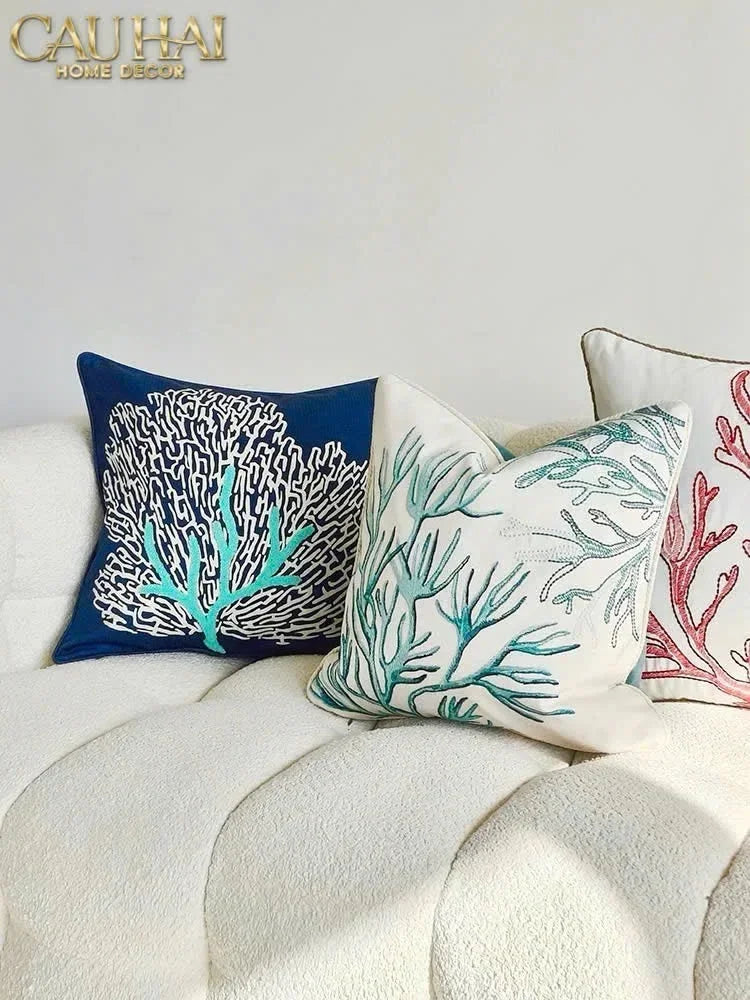 Vỏ Gối Thêu San Hô Rouge Embroidery Coral 50-CẬU HAI HOME DECOR