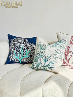 Vỏ Gối Thêu San Hô Rouge Embroidery Coral 50-CẬU HAI HOME DECOR