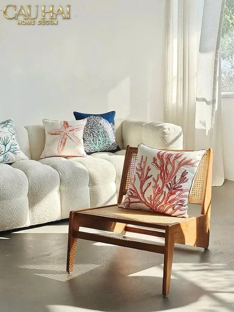 Vỏ Gối Thêu San Hô Rouge Embroidery Coral 50-CẬU HAI HOME DECOR