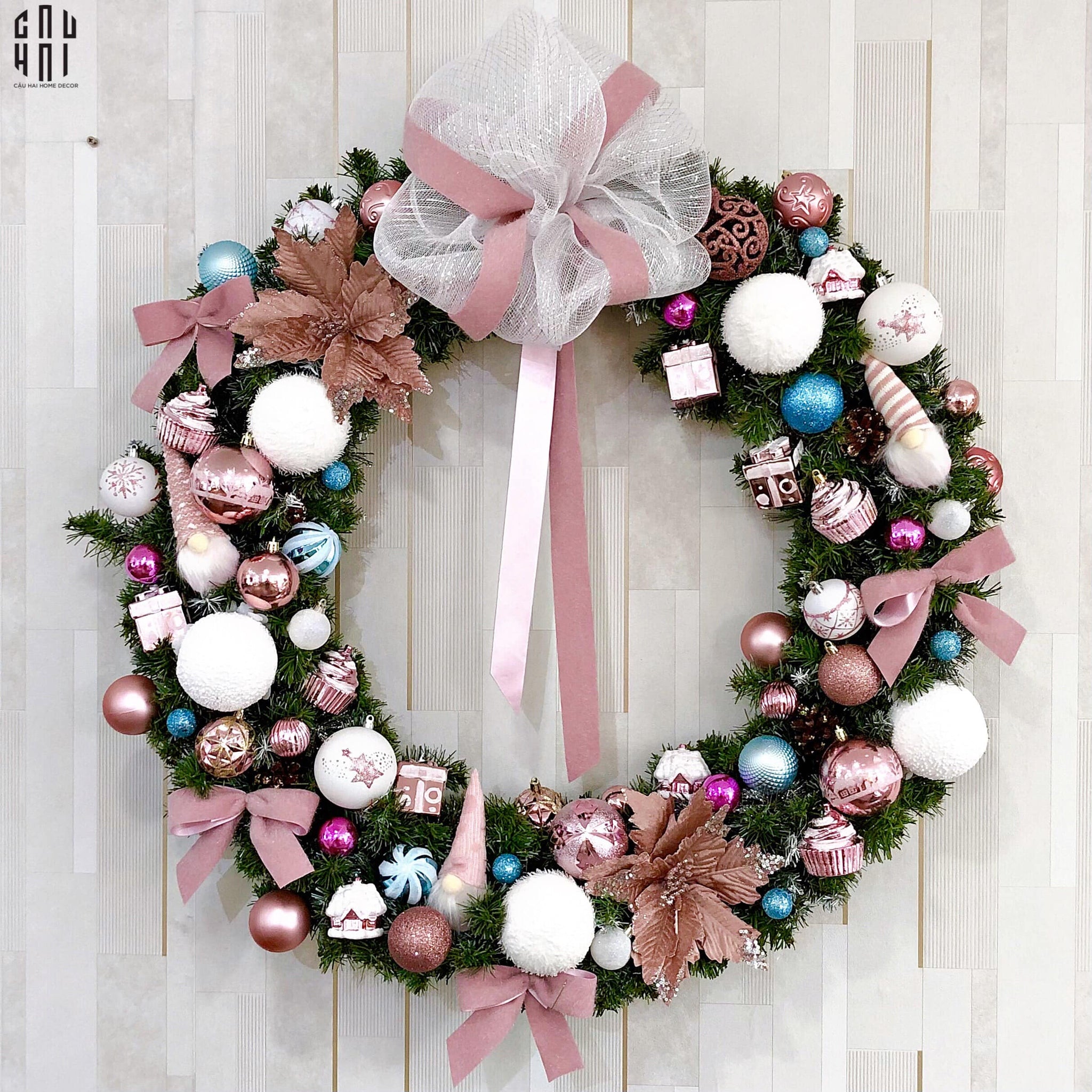 FÊTES COUTURE - VÒNG GIÁNG SINH COTTON CANDY CANE CHRISTMAS WREATH 85CM - CẬU HAI HOME DECOR