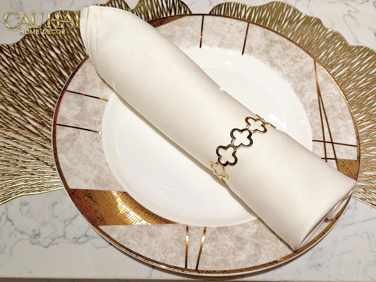 Vòng Khăn Ăn - Napkin Ring Clover Fleur Monogram Quatrefoil-VÒNG KHĂN ĂN-Đối tác tại Trung Quốc theo từng đơn đặt hàng-CẬU HAI HOME DECOR