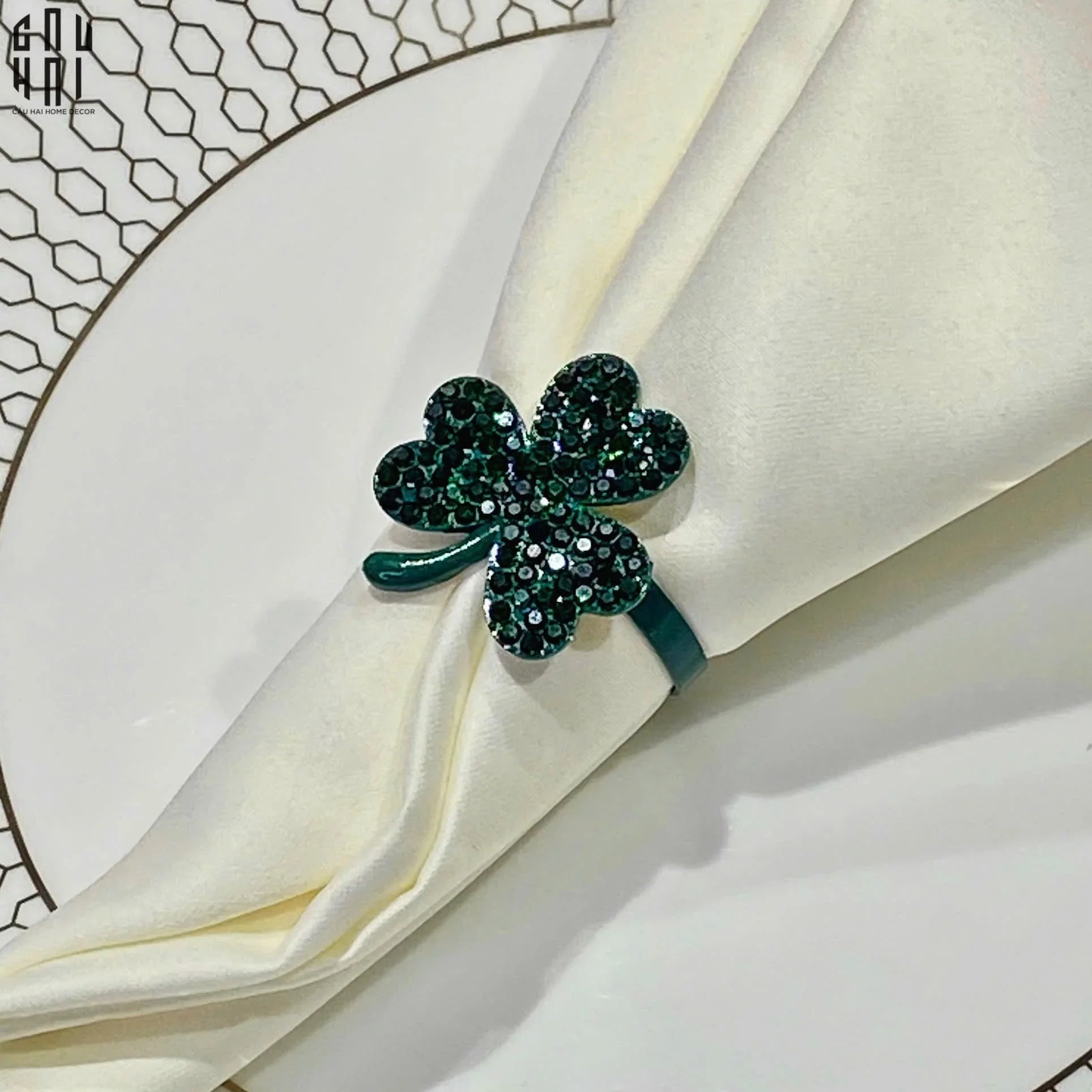 VÒNG KHĂN ĂN - NAPKIN RING LUCKY GREEN LEAVES - CẬU HAI HOME DECOR