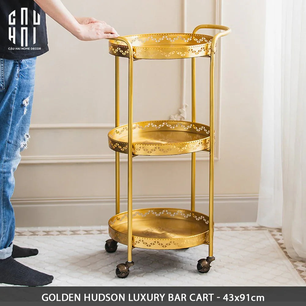 XE ĐẨY QUẦY BAR HUDSON - GOLDEN HUDSON LUXURY BAR CART - CẬU HAI HOME DECOR