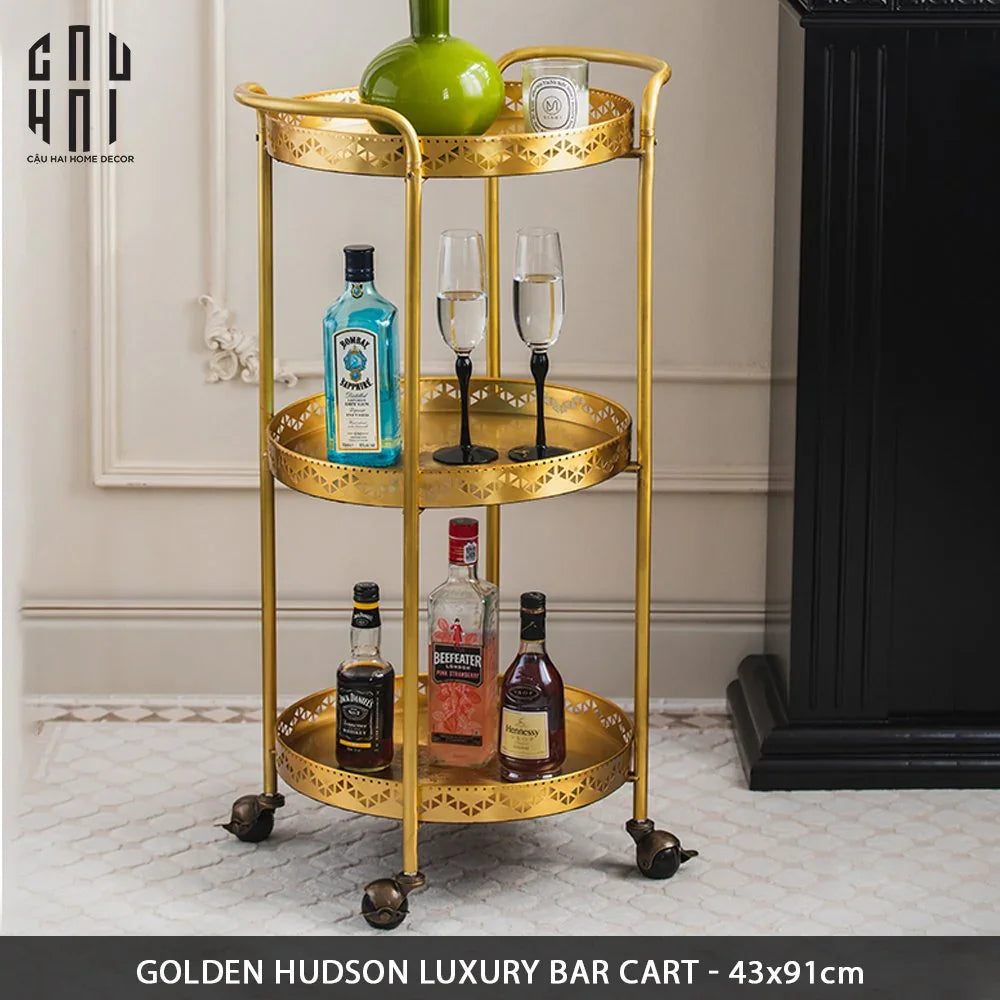 XE ĐẨY QUẦY BAR HUDSON - GOLDEN HUDSON LUXURY BAR CART - CẬU HAI HOME DECOR