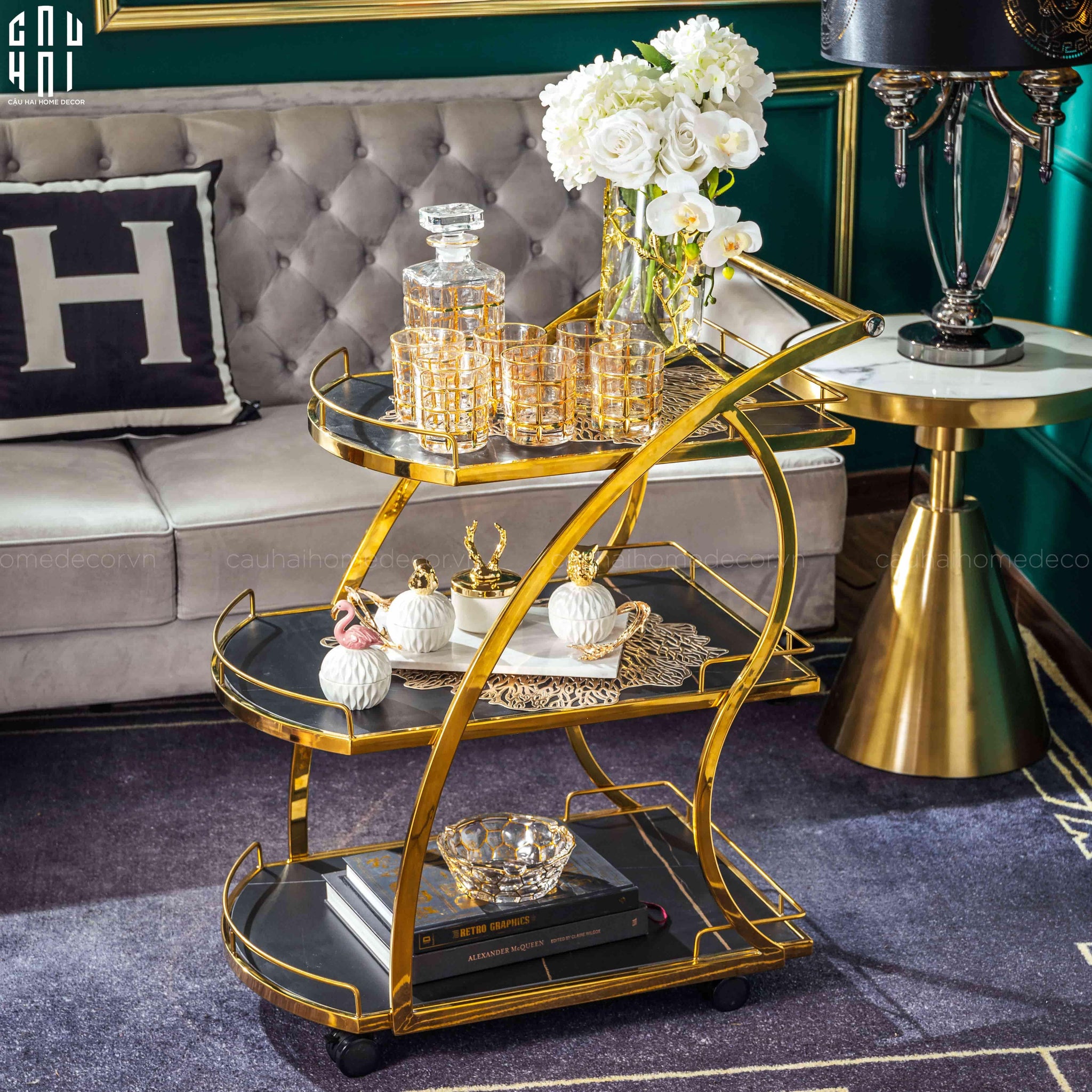 XE ĐẨY QUẦY BAR STANLEY - STANLEY BAR CART - BLACK SS25-CẬU HAI HOME DECOR