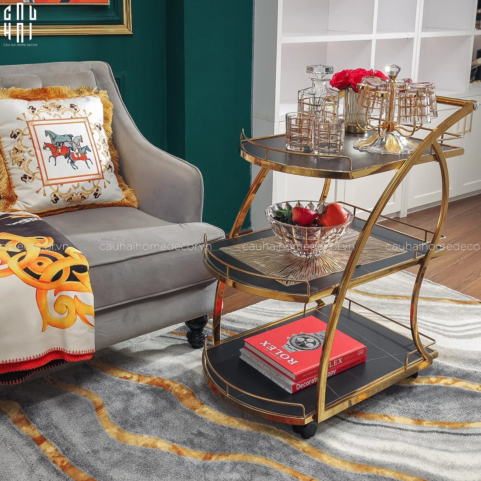 XE ĐẨY QUẦY BAR STANLEY - STANLEY BAR CART - BLACK SS25-CẬU HAI HOME DECOR