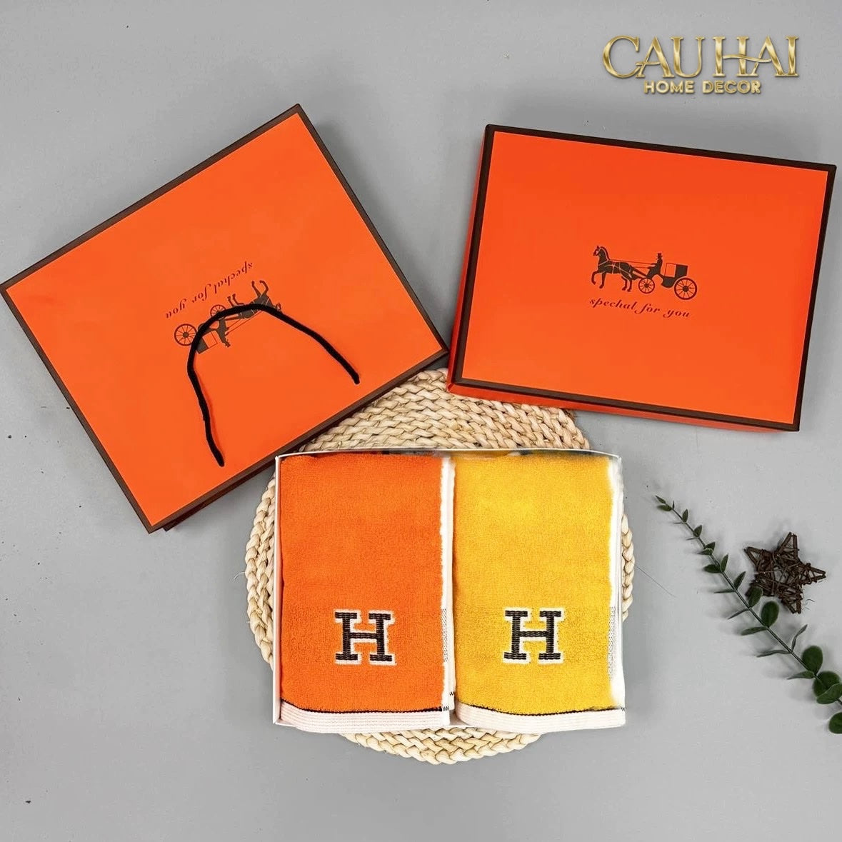 SET 2 KHĂN MẶT 40X90 - SIGNATURE H - SUN & SKY COLOR - FACE TOWEL - CẬU HAI HOME DECOR