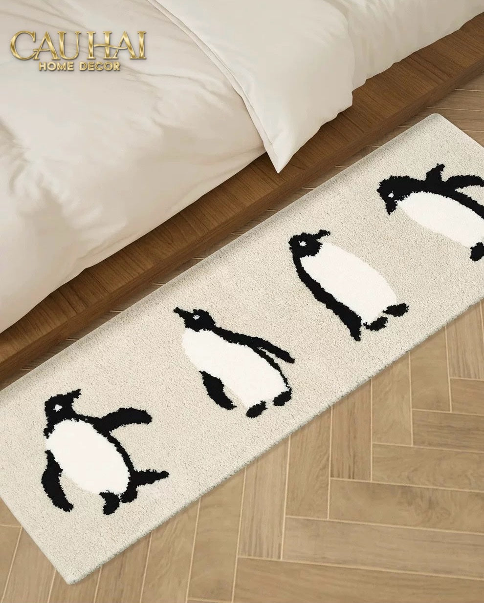 THẢM BED DỆT KIM 80X160 - PENGUIN PARADE - CẬU HAI HOME DECOR