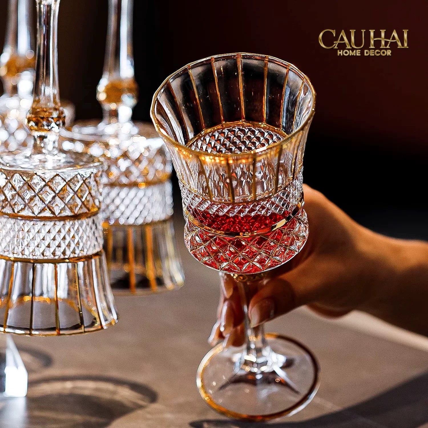 HOME COUTURE - SET 2 LY CRYSTAL D'Or WALTER VINO RUSSO GLASSES - FULL BOX - CẬU HAI HOME DECOR