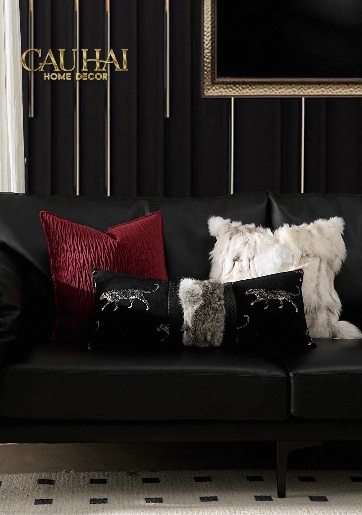 GỐI TWEED LUX FUR JARGUAR SAVOIR LEOPARD 30X60 - CẬU HAI HOME DECOR