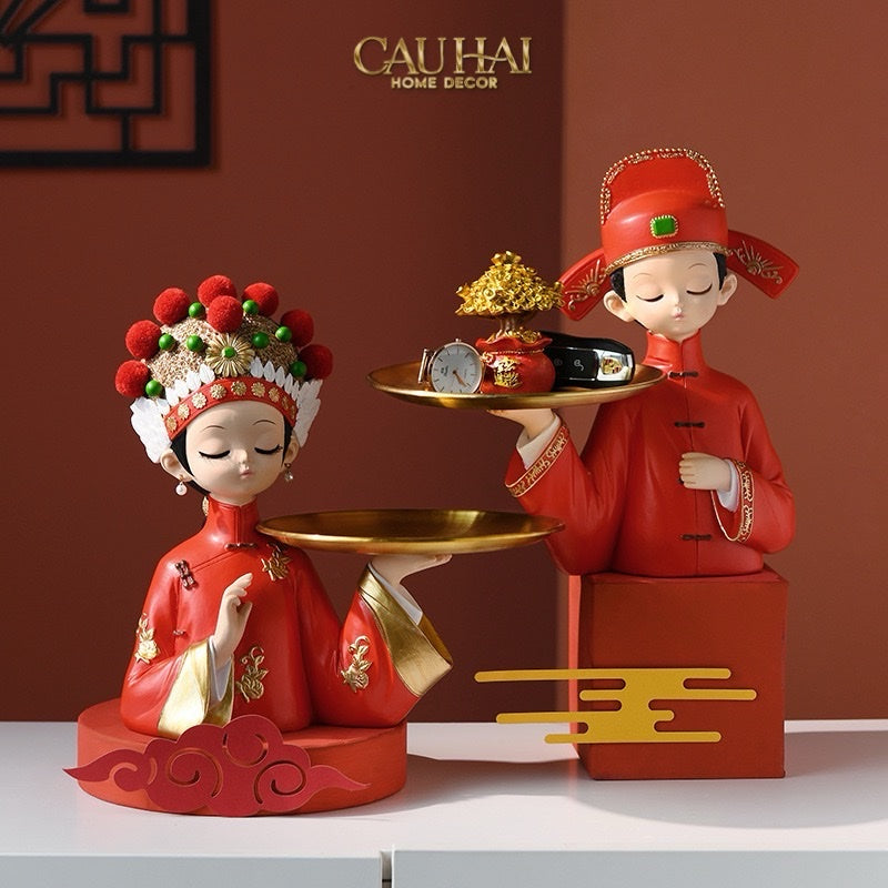SET 2 TƯỢNG "TÂN LANG TÂN NƯƠNG - FIGURINE DYNASTY IMPERIAL WEDDING-CẬU HAI HOME DECOR