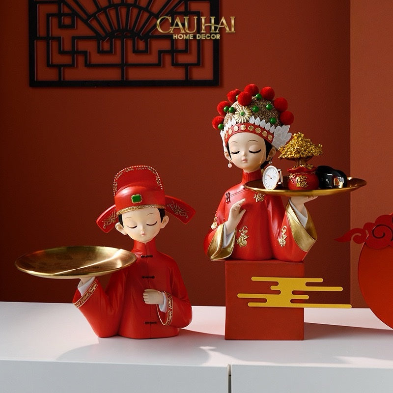 SET 2 TƯỢNG "TÂN LANG TÂN NƯƠNG - FIGURINE DYNASTY IMPERIAL WEDDING-CẬU HAI HOME DECOR