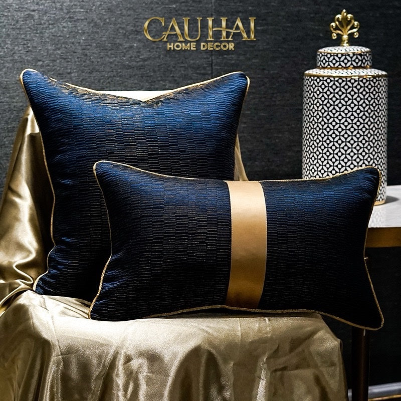 GỐI TWEED NAVY SOVEREIGN STRIPE 30X50 - CẬU HAI HOME DECOR