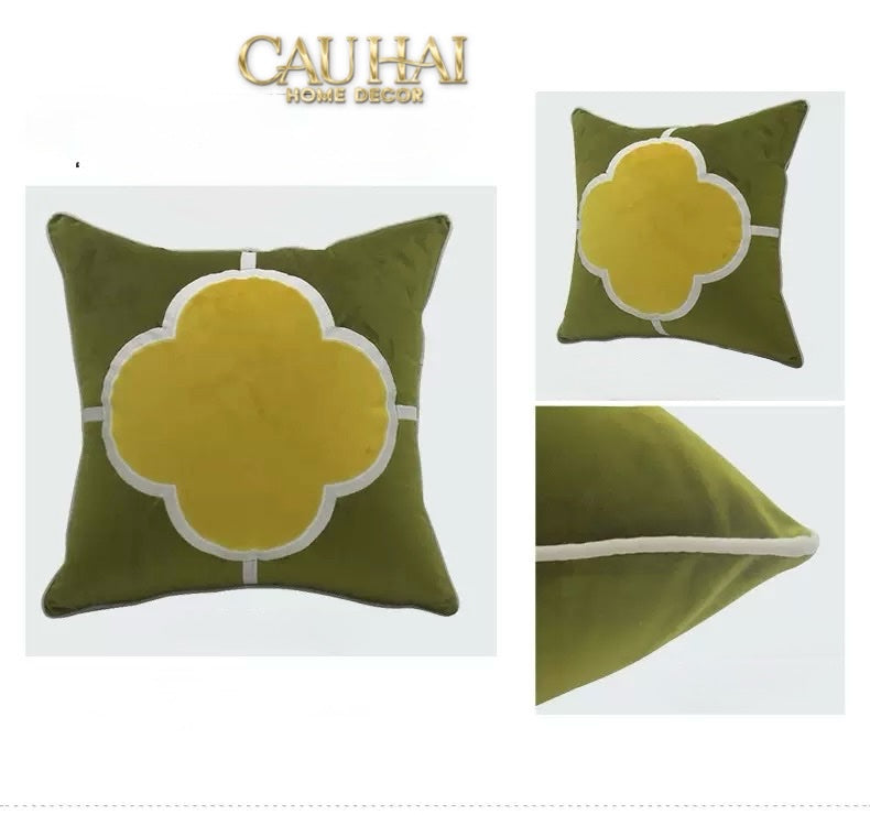 VỎ GỐI NHUNG OLIVE QUATREFOIL 45 - CẬU HAI HOME DECOR