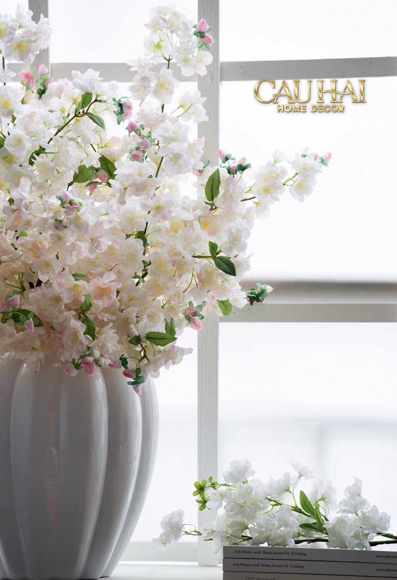 SET 2 CÀNH HOA ANH ĐÀO TRẮNG - WHITE SAKURA - CẬU HAI HOME DECOR