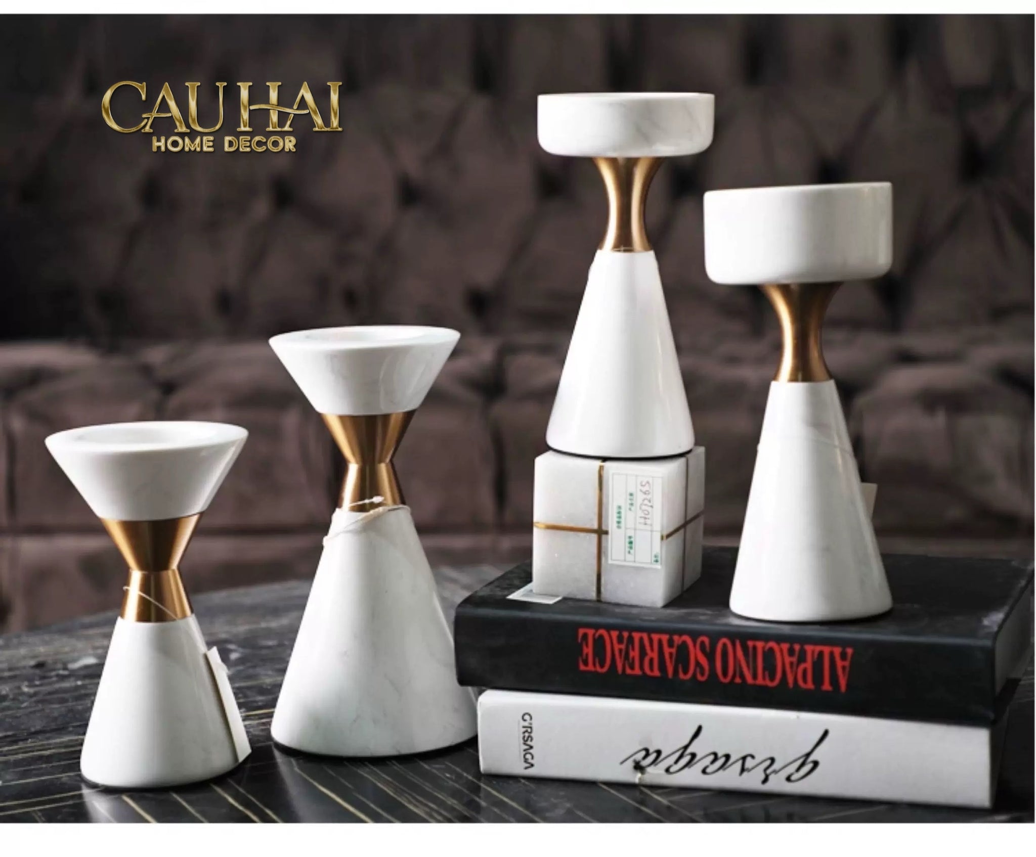 HOME COUTURE - ĐẾ NẾN ĐÁ MARBLE - IVORY MARBRE D’OR CANDLE HOLDER (tặng nến) - CẬU HAI HOME DECOR