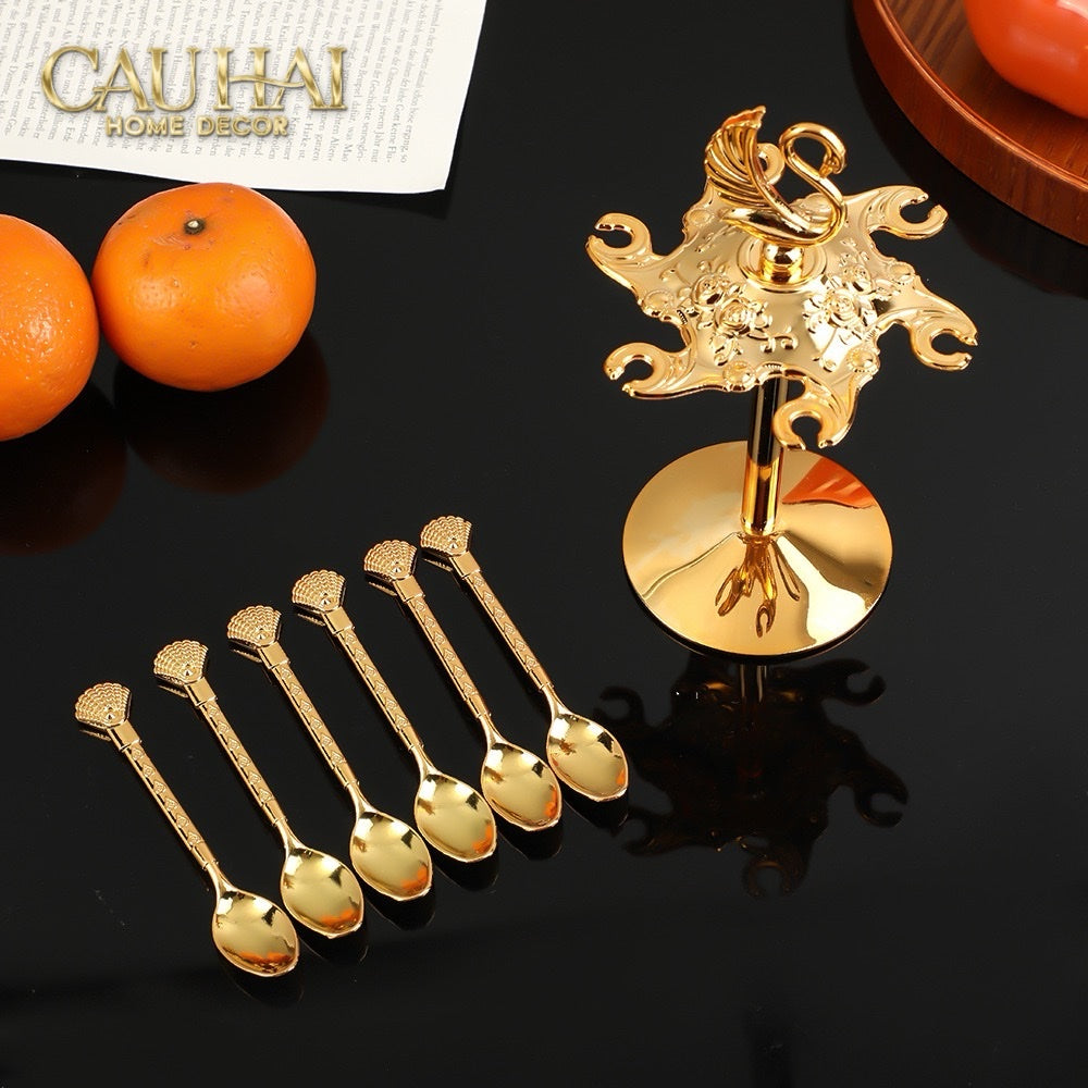 SET MUỖNG - GOLD COFFEE SPOON SWAN CAROUSEL 6 CÁI - CẬU HAI HOME DECOR
